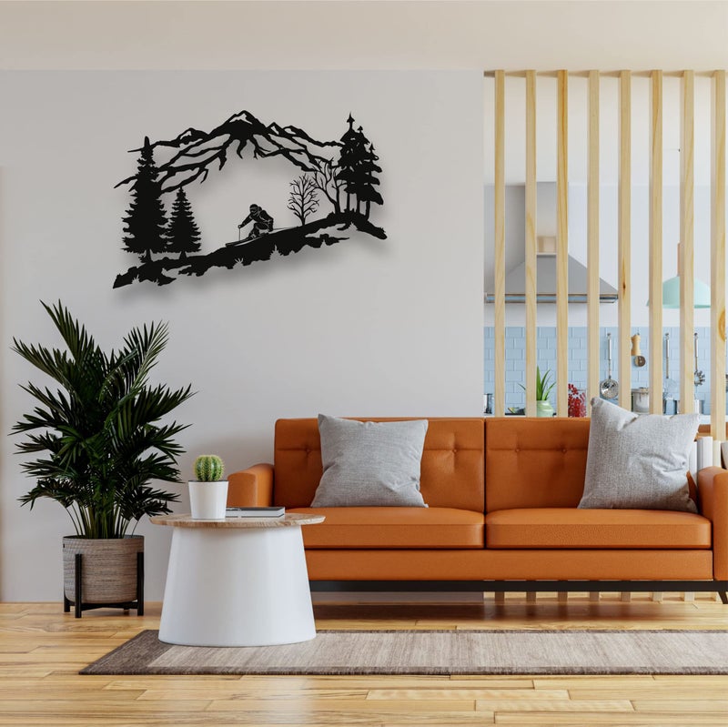 DEKADRON Metal Skier Wall Art, Mountain and Trees Themed Wall Art, Metal Wall Decor, Ski Lover Gift, Home Decoration, Wall Hangings (24" W x 15" H / 60x38 cm) - Image 3